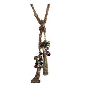Etruscan Revival Tassel Lariat Necklace with Beads, 1960s, RARE
